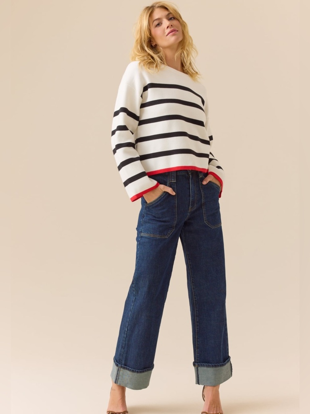 Altar’d State Aaliyah Contrast Trim Striped Sweater NWT Medium Chic Relaxed Fit